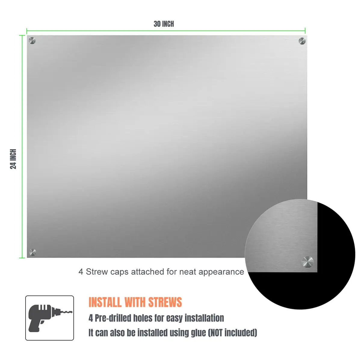 TUTU 30" x 24" Stainless Steel Stove Backsplash | Easy Clean Wall Shield for Range Hoods - view 6