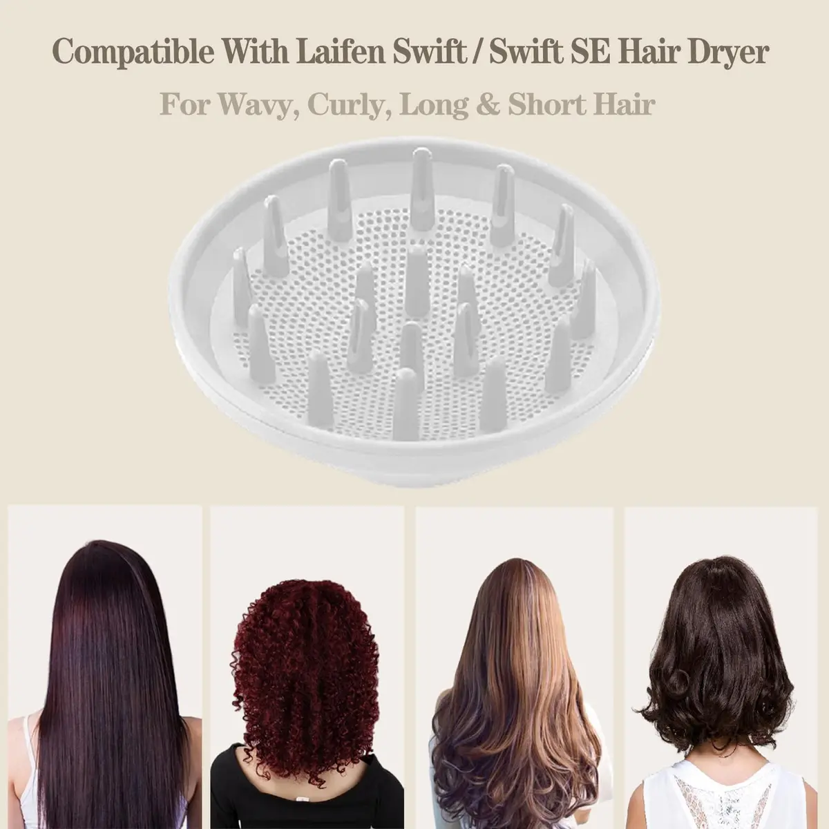 SEICHYGO 360° Rotating Diffuser Attachment Compatible with Laifen Swift Hair Dryer, White | Diffuses Air for Curly & Wavy Hair - view 2