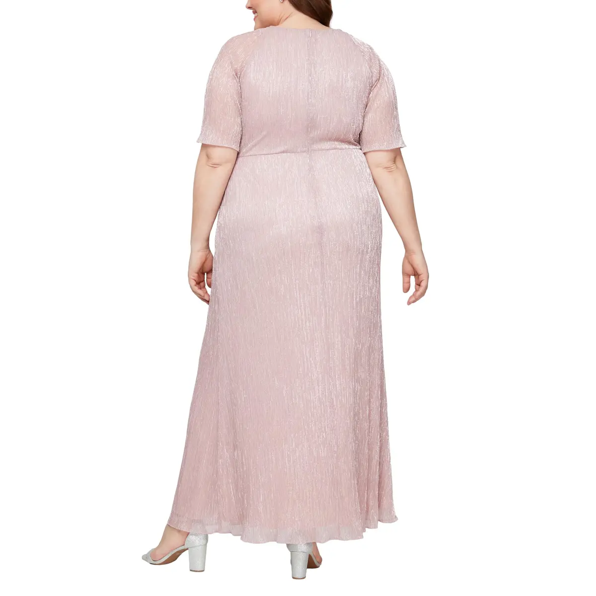 S.L. Fashions Women's Long A-Line Mother of the Bride Dress with Ruched Waist (Plus Size), Faded Rose with Front Slit | Elegant Evening Gown - view 2