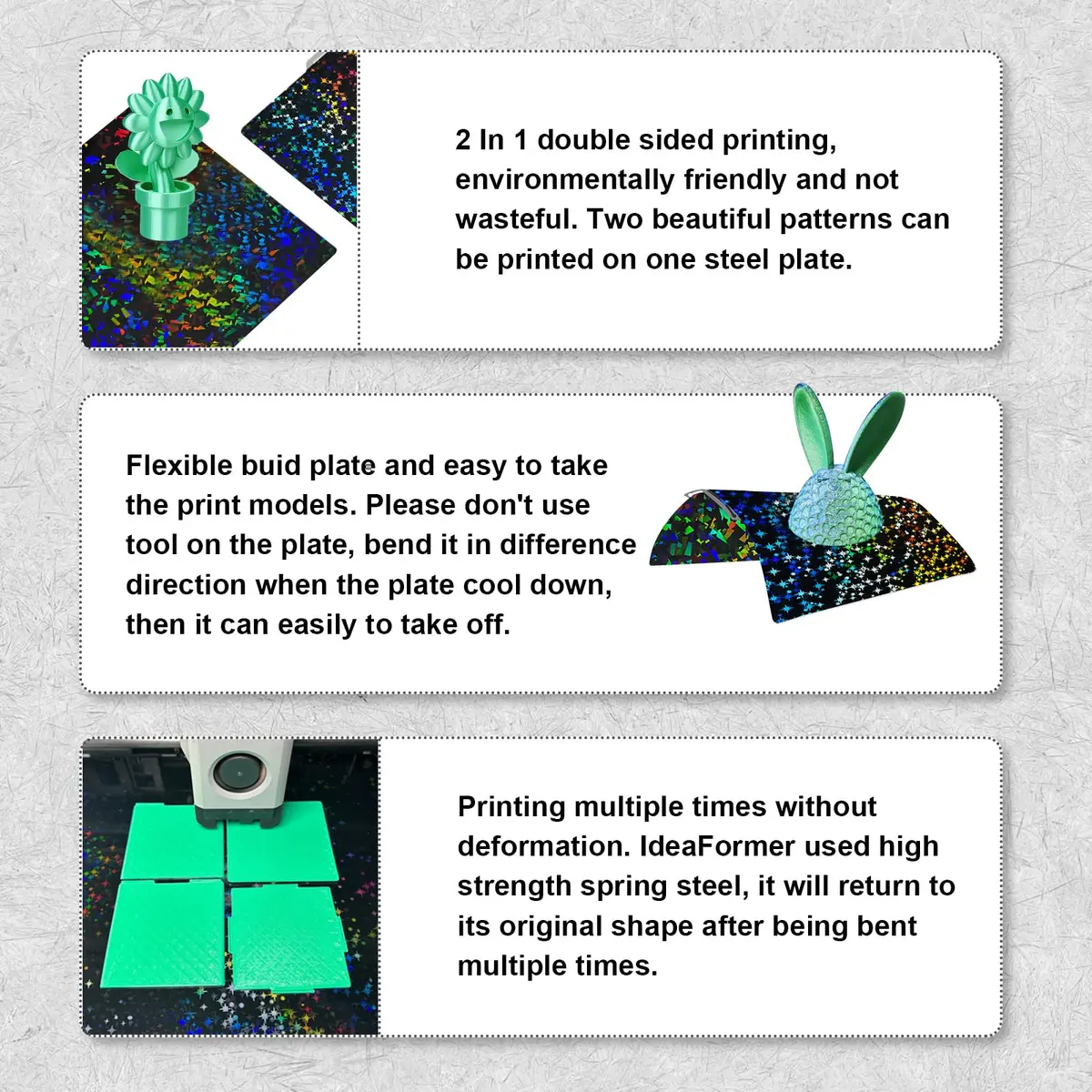 IdeaFormer-3D Rainbow Confetti PEF+Galaxy PEY Build Plate 257x257mm | Holographic Spring Steel Sheet for Bambu Lab - view 5