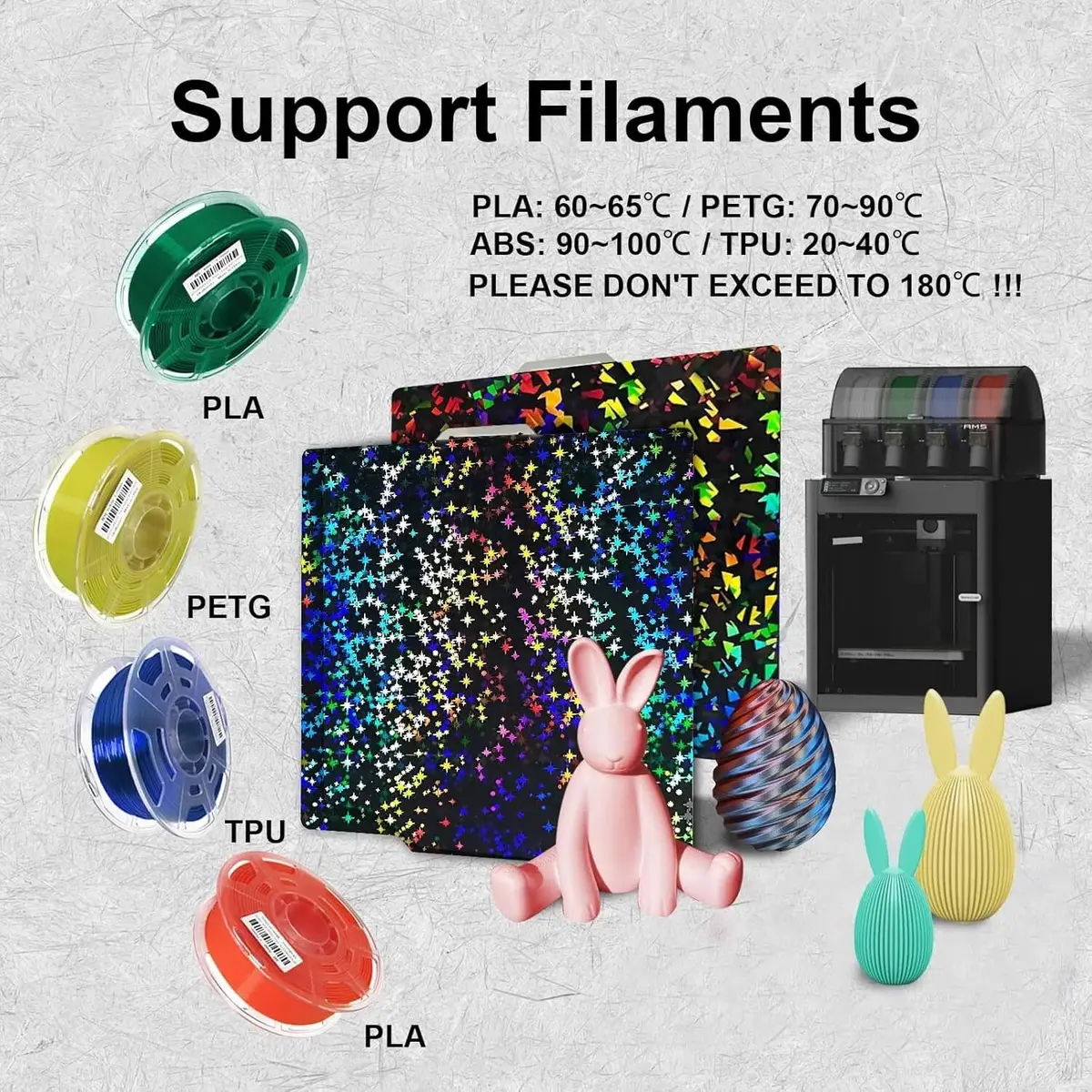 IdeaFormer-3D Rainbow Confetti PEF+Galaxy PEY Build Plate 257x257mm | Holographic Spring Steel Sheet for Bambu Lab - view 6