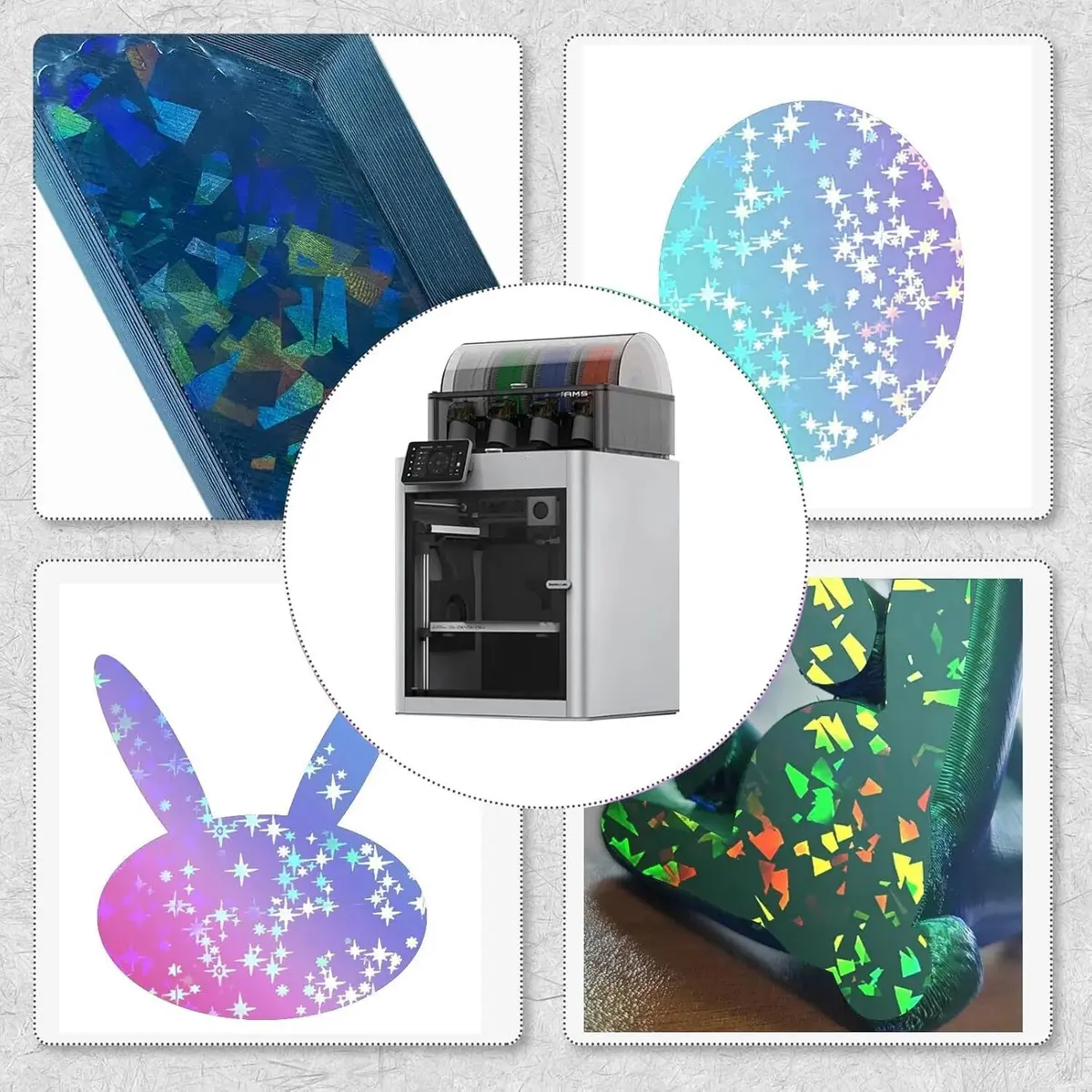 IdeaFormer-3D Rainbow Confetti PEF+Galaxy PEY Build Plate 257x257mm | Holographic Spring Steel Sheet for Bambu Lab - view 7