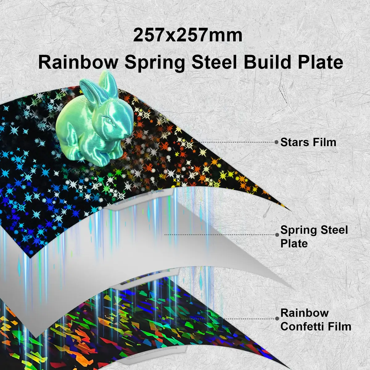 IdeaFormer-3D Rainbow Confetti PEF+Galaxy PEY Build Plate 257x257mm | Holographic Spring Steel Sheet for Bambu Lab - view 2