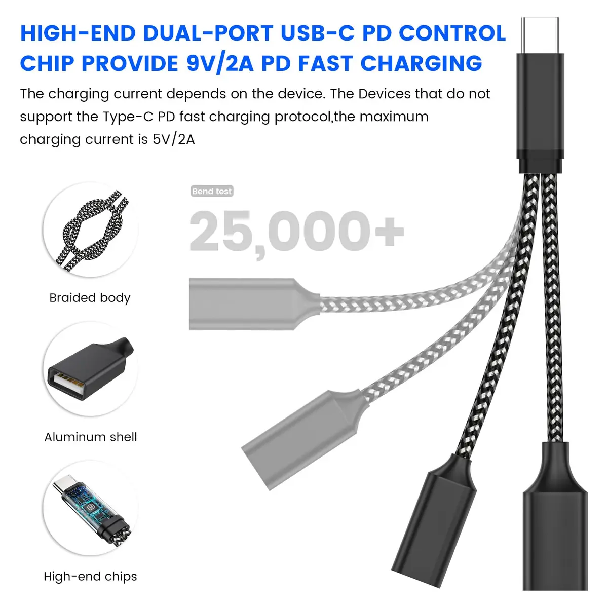 MOGOOD USB C OTG Splitter Cable with 18W Power Delivery | 2-in-1 Adapter for Android & More - view 6