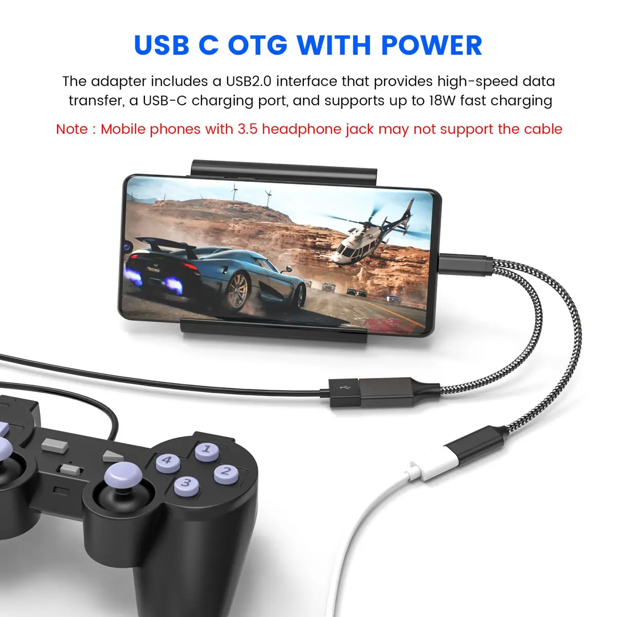 MOGOOD USB C OTG Splitter Cable with 18W Power Delivery | 2-in-1 Adapter for Android & More - view 3