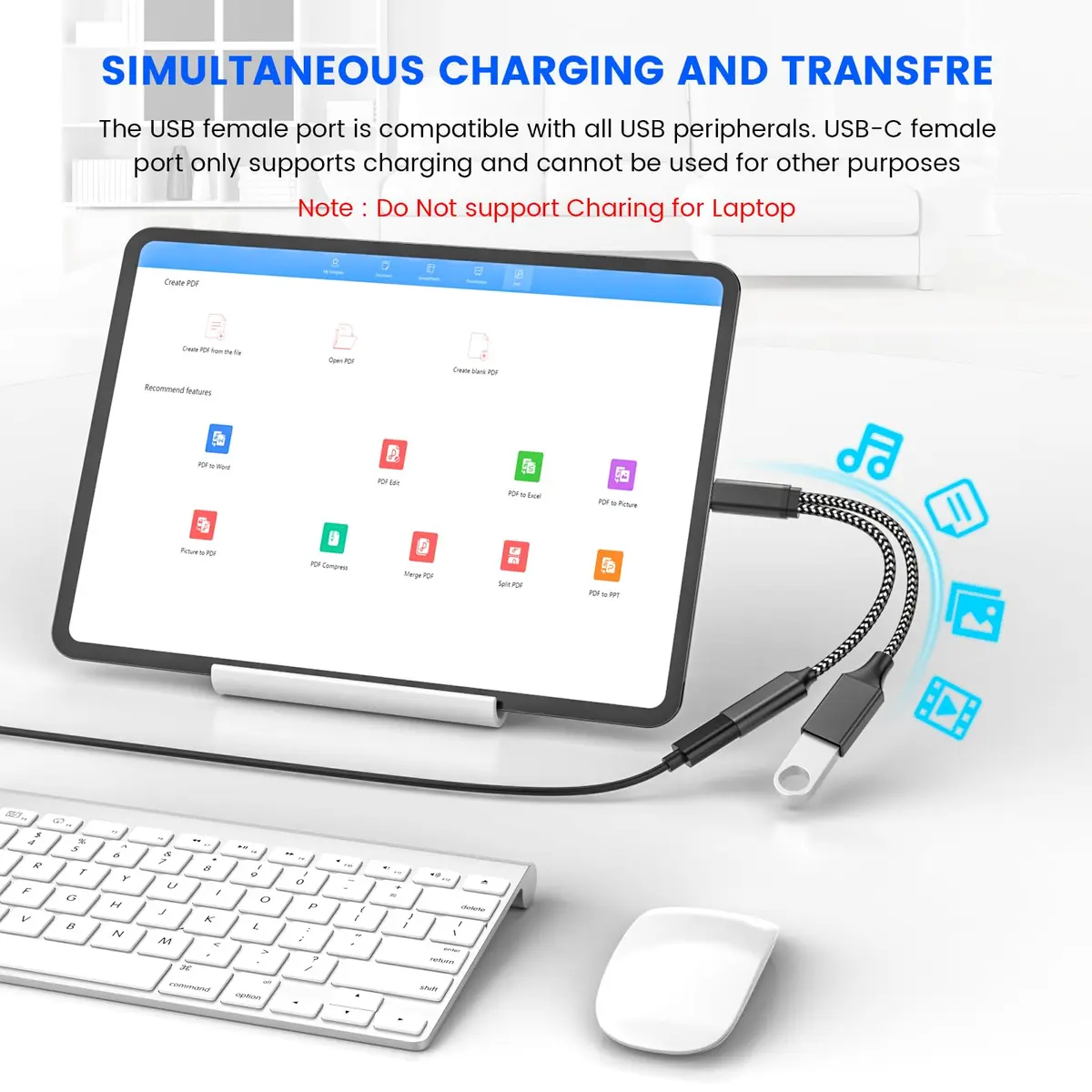 MOGOOD USB C OTG Splitter Cable with 18W Power Delivery | 2-in-1 Adapter for Android & More - view 4