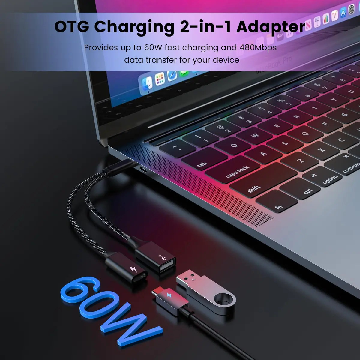 MOGOOD USB C OTG Splitter Cable with 60W Power Delivery | 2-in-1 Adapter for Android & Type C Devices - view 2