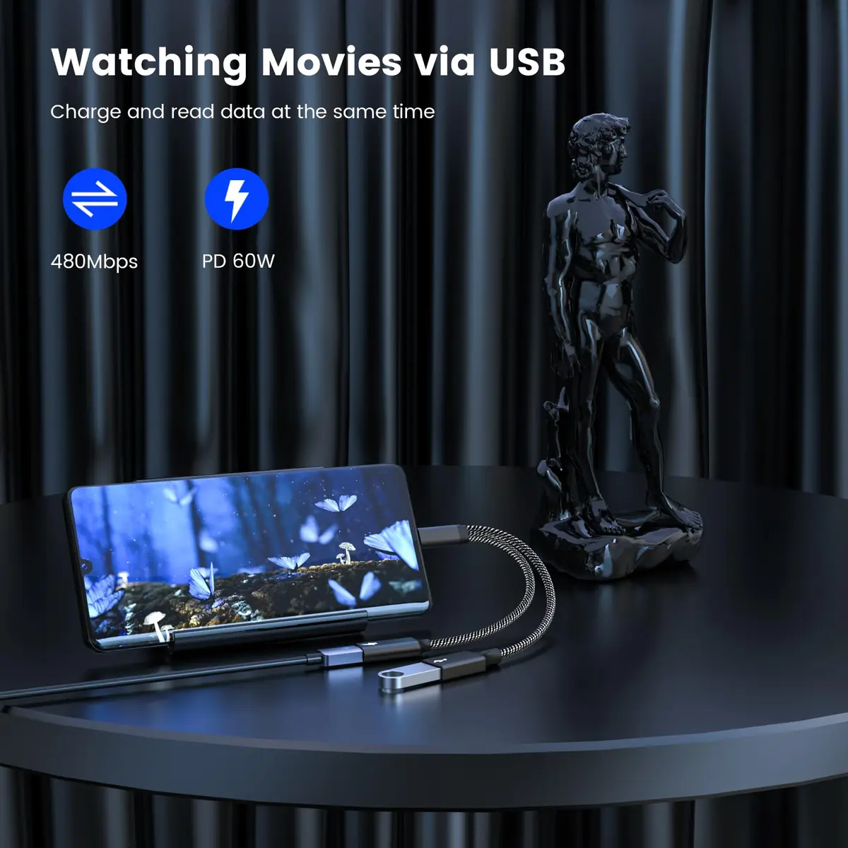 MOGOOD USB C OTG Splitter Cable with 60W Power Delivery | 2-in-1 Adapter for Android & Type C Devices - view 3