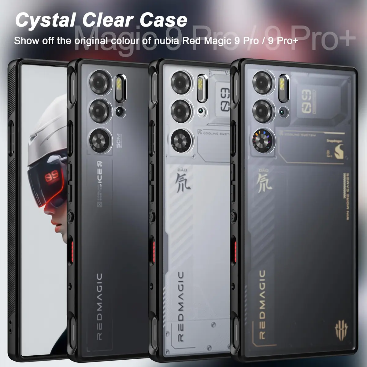 Foluu Slim Fit Case for ZTE Nubia Red Magic 9 Pro/9S Pro 16cm (6.7in) | Translucent Matte Hard PC Back & Soft TPU Bumper Protective Shockproof Case - Black - view 6