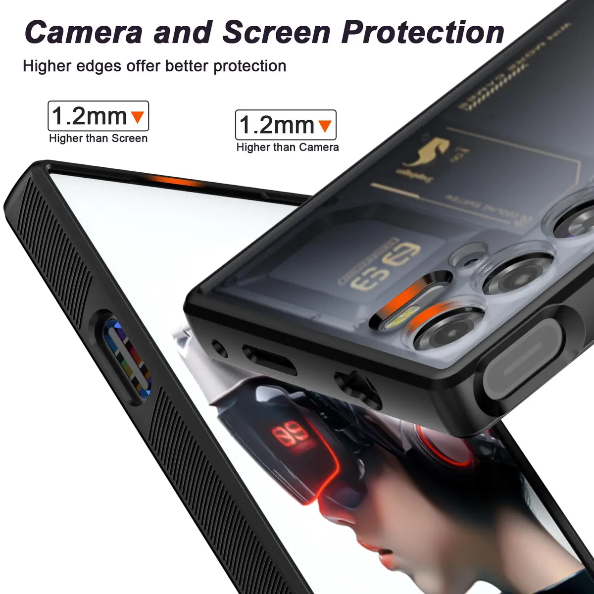 Foluu Slim Fit Case for ZTE Nubia Red Magic 9 Pro/9S Pro 16cm (6.7in) | Translucent Matte Hard PC Back & Soft TPU Bumper Protective Shockproof Case - Black - view 2