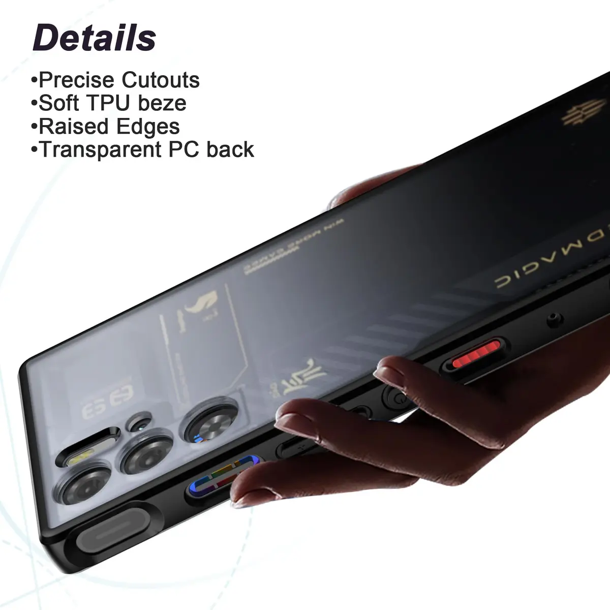 Foluu Slim Fit Case for ZTE Nubia Red Magic 9 Pro/9S Pro 16cm (6.7in) | Translucent Matte Hard PC Back & Soft TPU Bumper Protective Shockproof Case - Black - view 3
