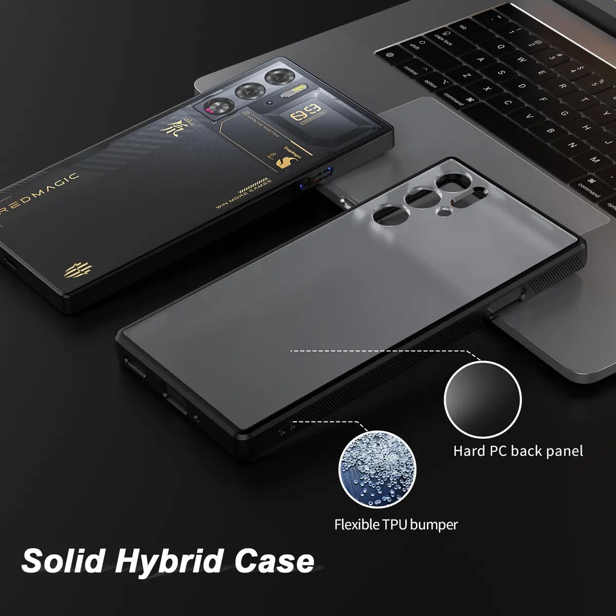Foluu Slim Fit Case for ZTE Nubia Red Magic 9 Pro/9S Pro 16cm (6.7in) | Translucent Matte Hard PC Back & Soft TPU Bumper Protective Shockproof Case - Black - view 4
