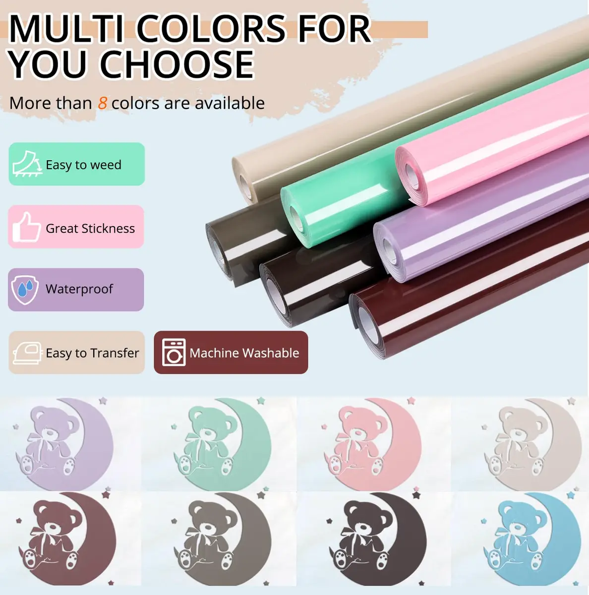 HTVRONT Puff Vinyl Heat Transfer, Beige, 10" x 6ft | 3D Fluffy Effect for Custom Designs - view 4