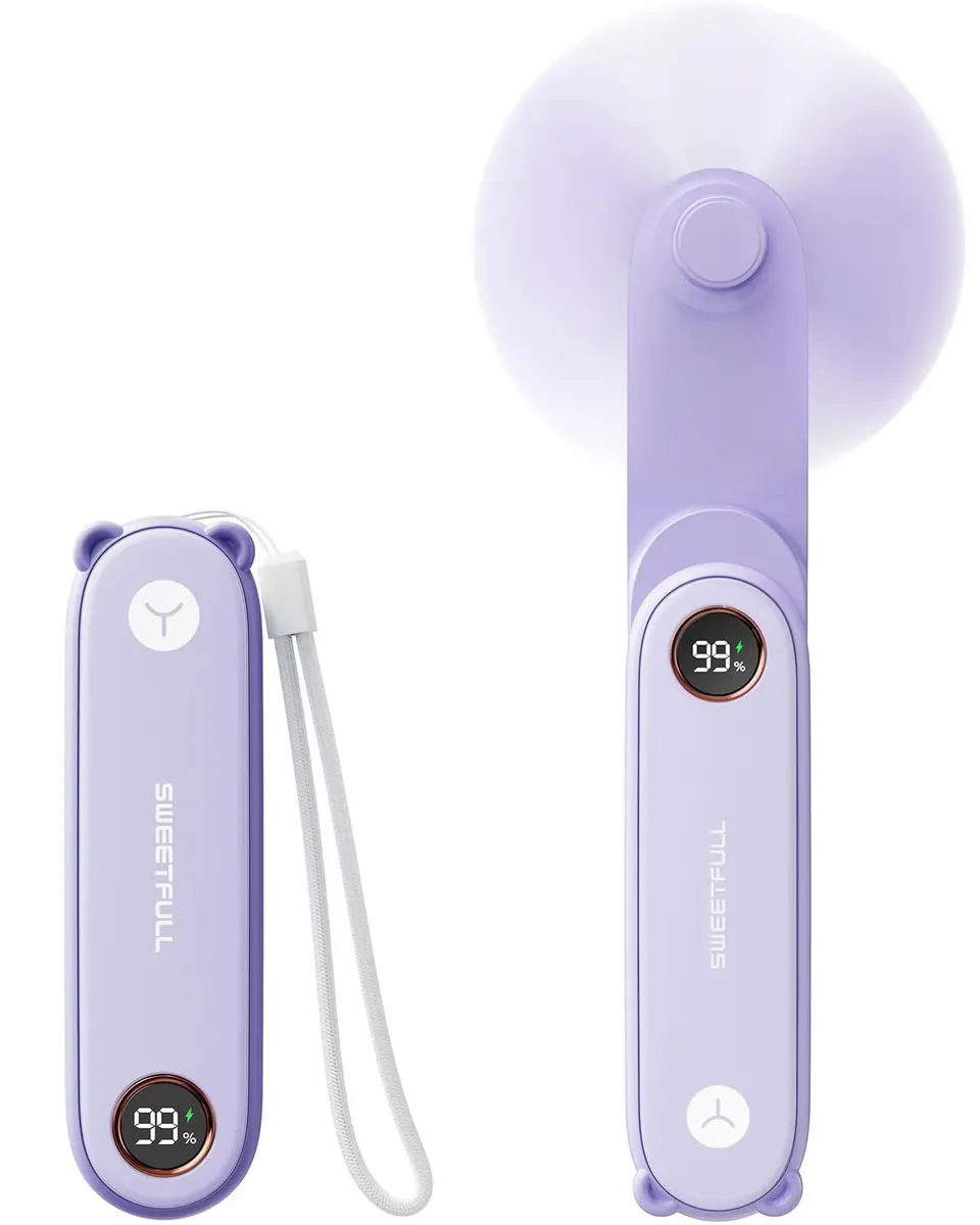 SWEETFULL Portable Handheld Mini Fan with LED Display & Flashlight, 3-in-1 Foldable USB Rechargeable Fan 2000mAh | 5.3 inch Height - main product image