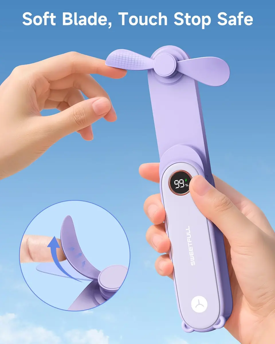 SWEETFULL Portable Handheld Mini Fan with LED Display & Flashlight, 3-in-1 Foldable USB Rechargeable Fan 2000mAh | 5.3 inch Height - view 7