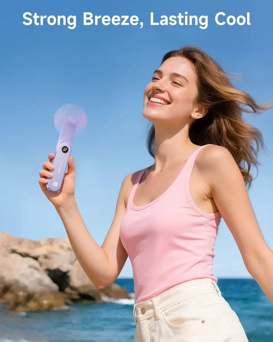 SWEETFULL Portable Handheld Mini Fan with LED Display & Flashlight, 3-in-1 Foldable USB Rechargeable Fan 2000mAh | 5.3 inch Height - view 2