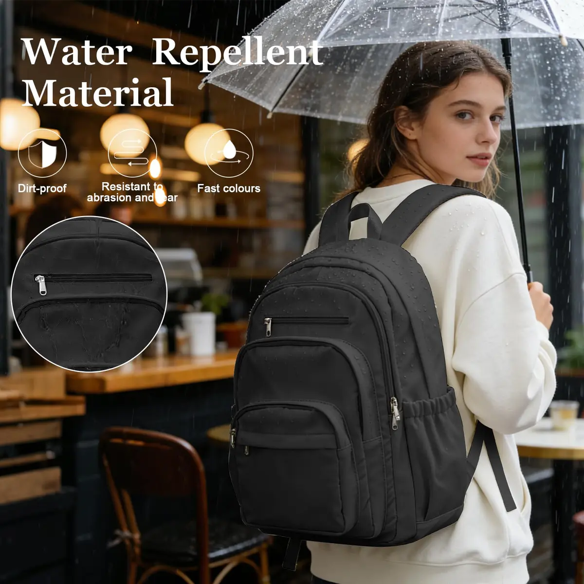 Lendolk College Backpack For Women Men, High School Backpack with Lots of Pockets, 35cm x 17cm x 48cm (13.8in x 6.7in x 18.9in) - view 6