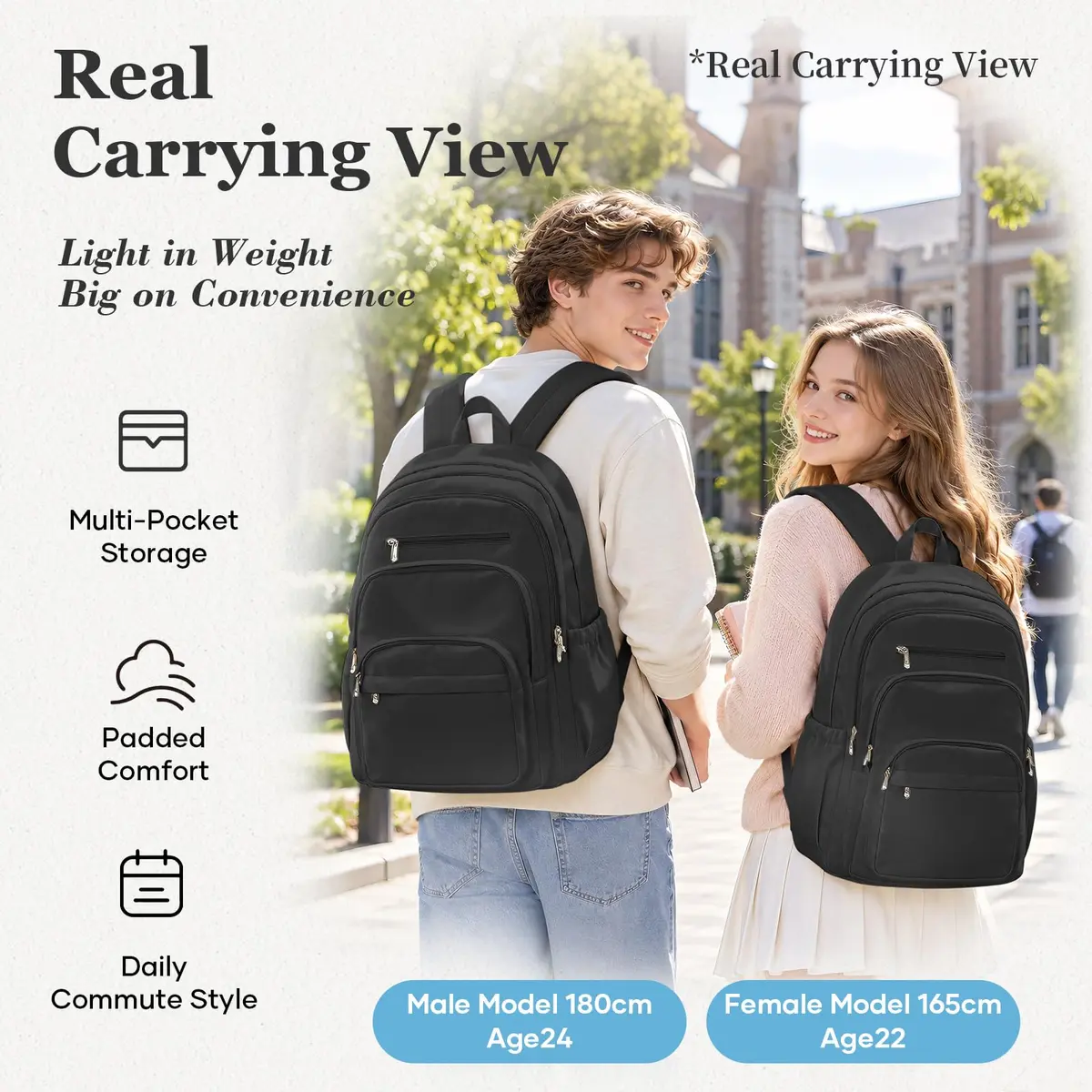 Lendolk College Backpack For Women Men, High School Backpack with Lots of Pockets, 35cm x 17cm x 48cm (13.8in x 6.7in x 18.9in) - view 4