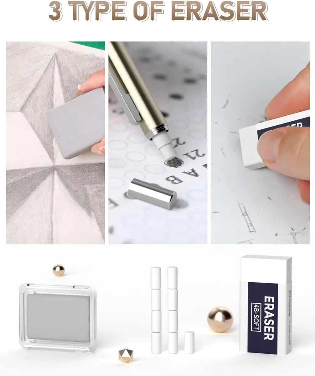 Nicpro 35PCS Gold Art Mechanical Pencils Set with 0.5mm-2.0mm Leads & Erasers | Artist Drafting Pencil Set - view 5