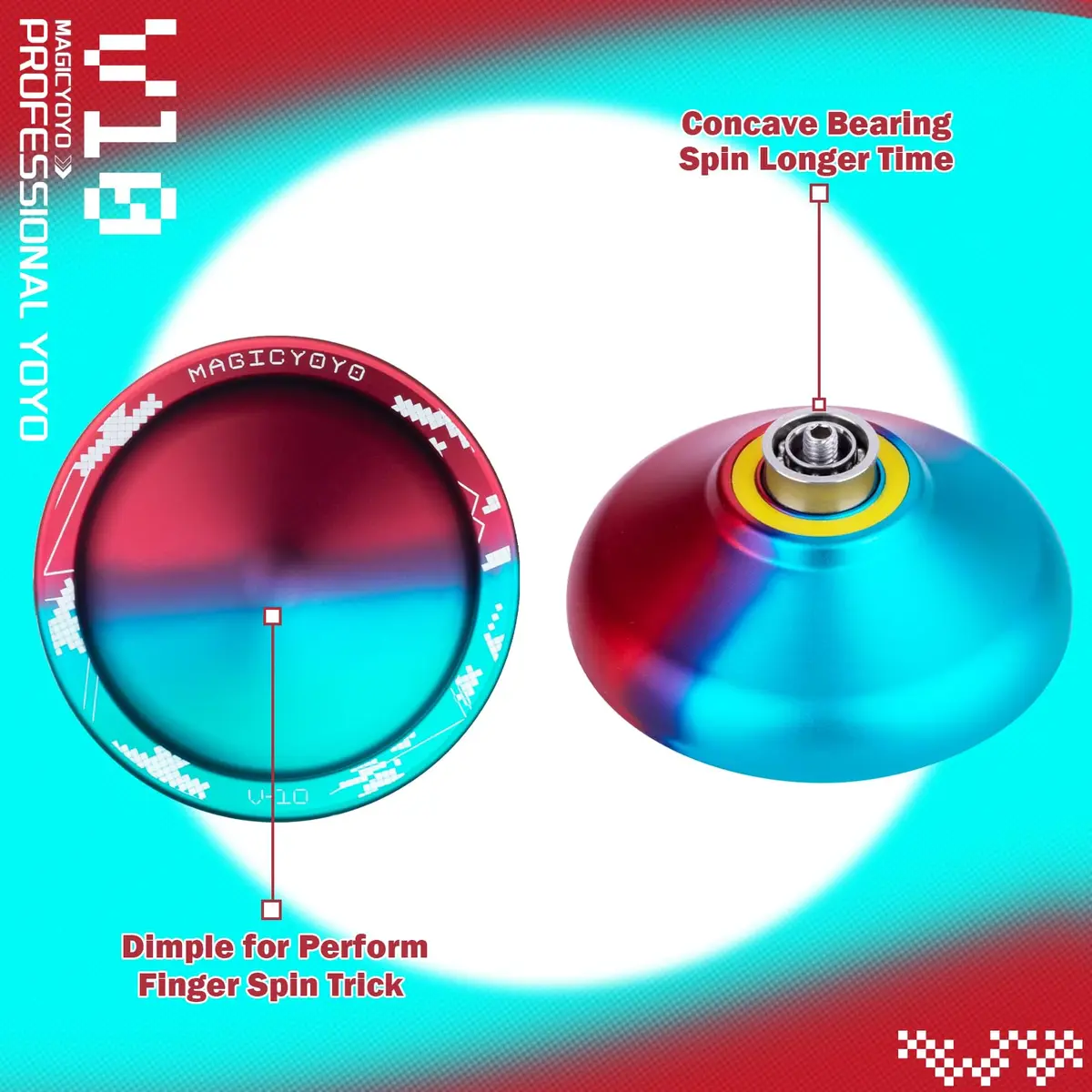 MAGICYOYO Pack of 2 Yo-yos | Responsive & Unresponsive Yoyo for Kids & Adults (Blue Red & Black) | Durable Plastic & Aluminum - view 3