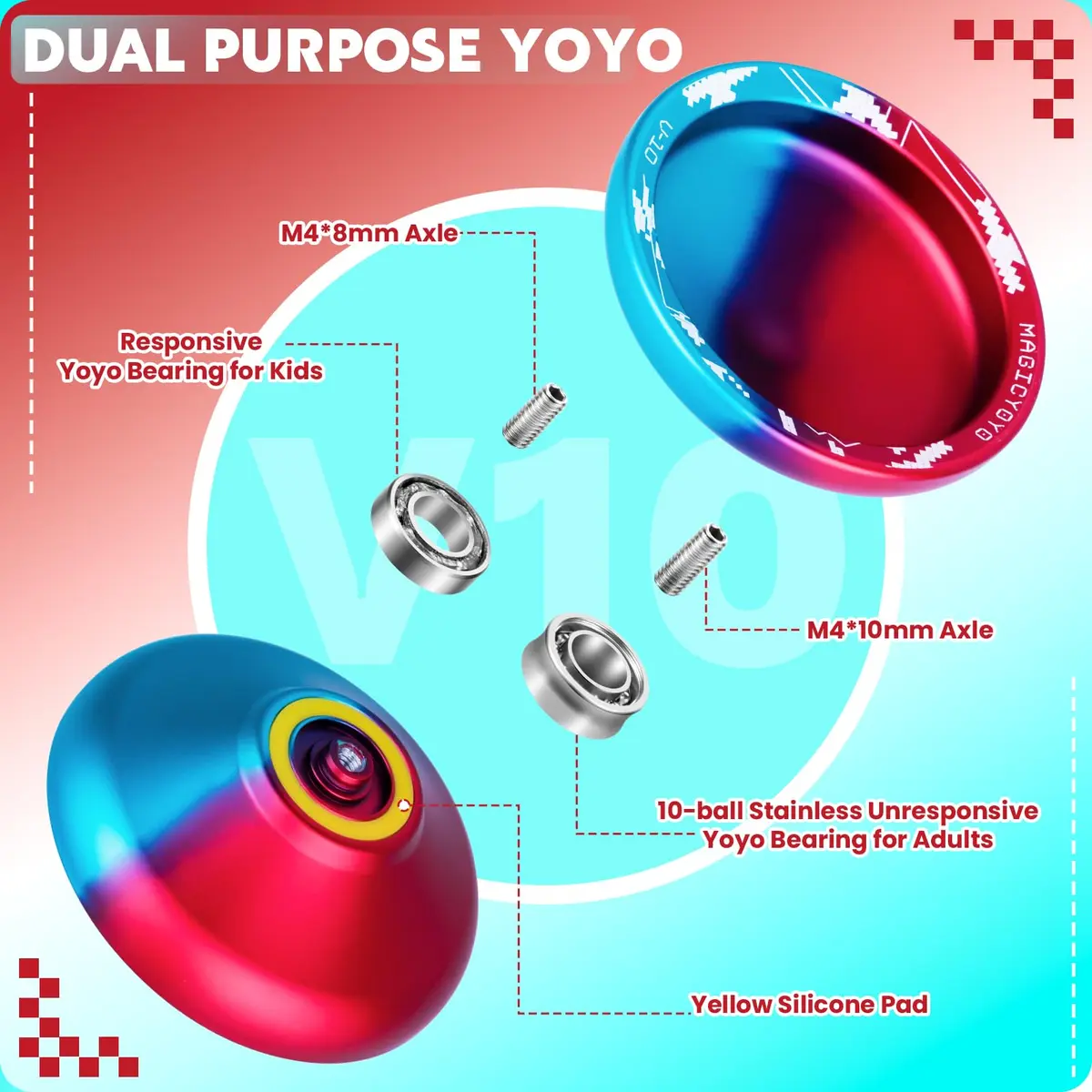MAGICYOYO Pack of 2 Yo-yos | Responsive & Unresponsive Yoyo for Kids & Adults (Blue Red & Black) | Durable Plastic & Aluminum - view 4