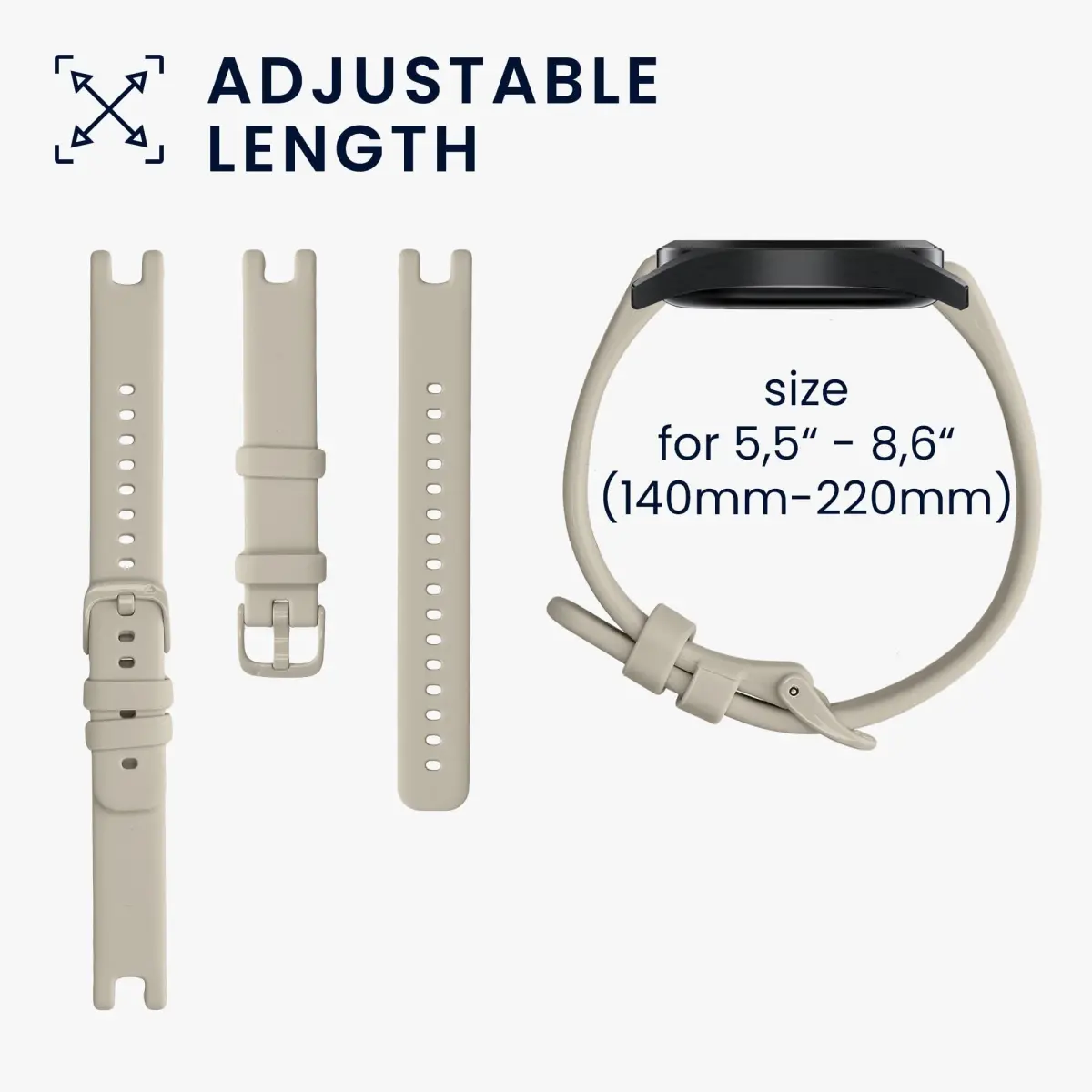 kwmobile Replacement Silicone Watch Bands for Garmin Lily Sport (2-Pack, Black/Beige) | Adjustable, Waterproof, Durable - view 5