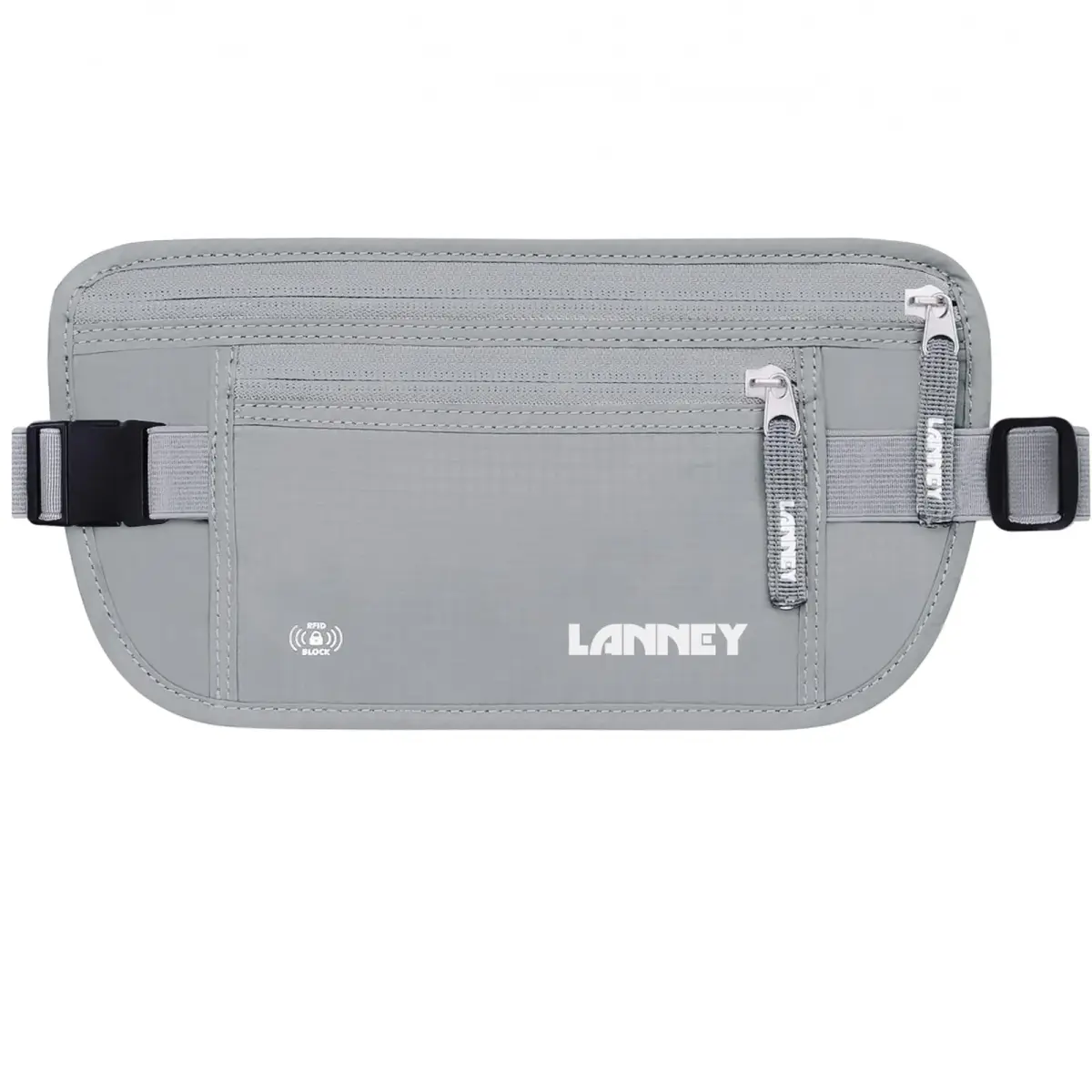 LANNEY Slim RFID Blocking Money Belt for Travel, Hidden Travel Pouch with Passport Holder & 2 RFID Sleeves, Grey - main product image