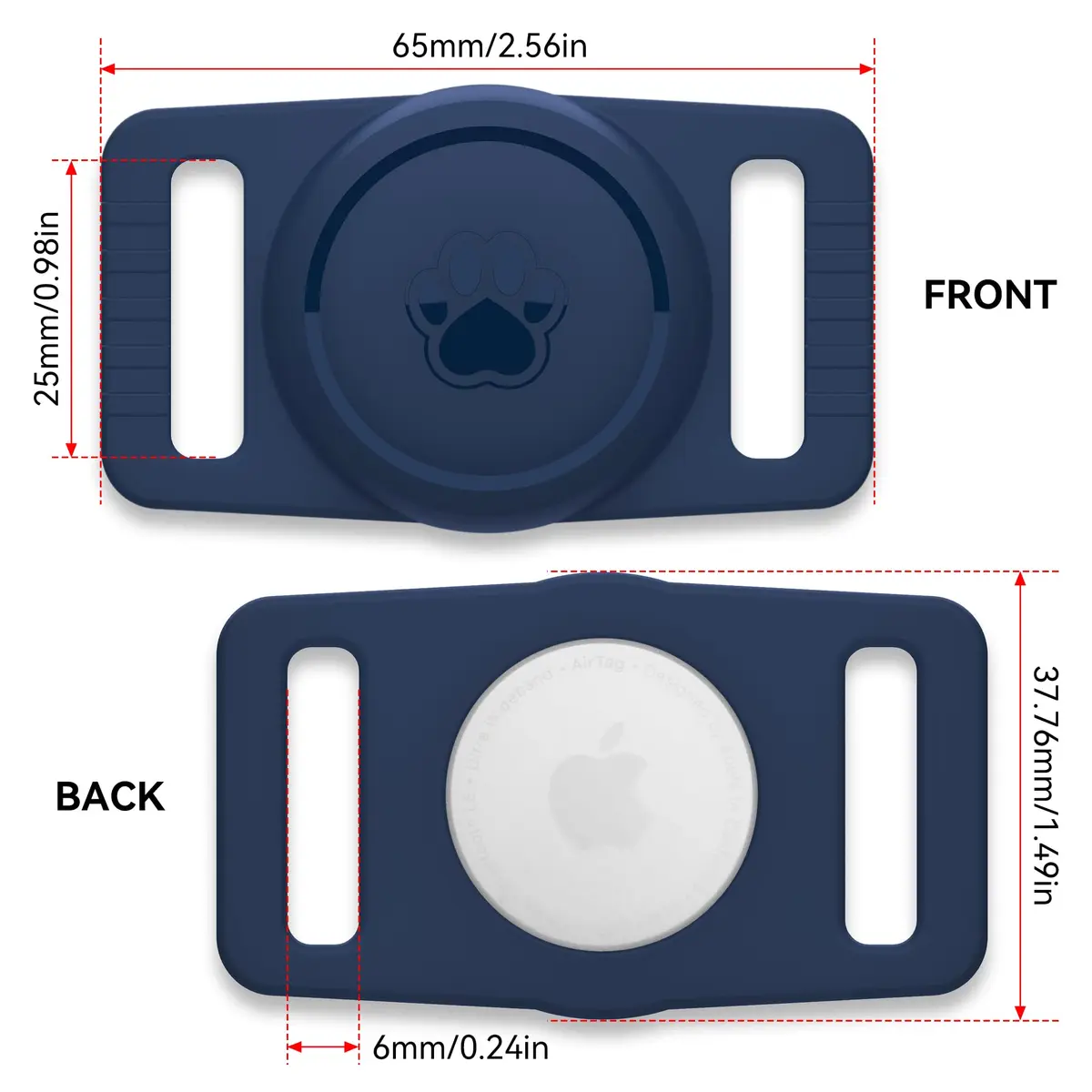 GOCII Airtag Dog Collar Holder 2 Pack, Waterproof Silicone AirTag Case for Apple AirTag (Gen 1 & 2) - Navy - view 3