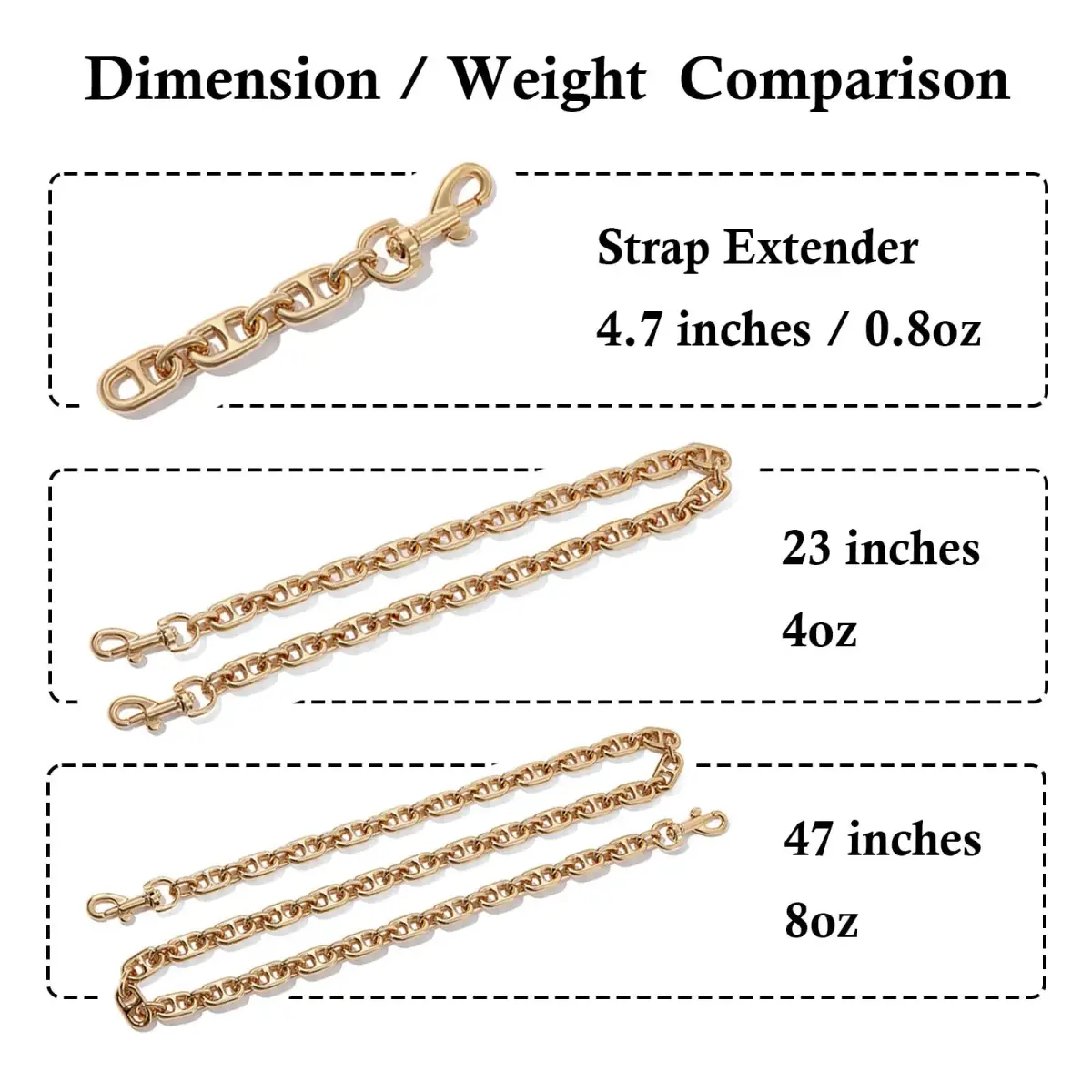 COICOIC Gold 2pcs Bag Chain Extender 12cm (4.7") | Adds Length for Shoulder & Crossbody Wear - view 2