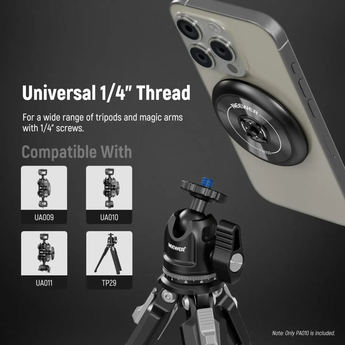 NEEWER Magnetic Phone Tripod Mount Adapter with Adhesive Ring for MagSafe iPhones | 59mm x 59mm x 7mm - view 5