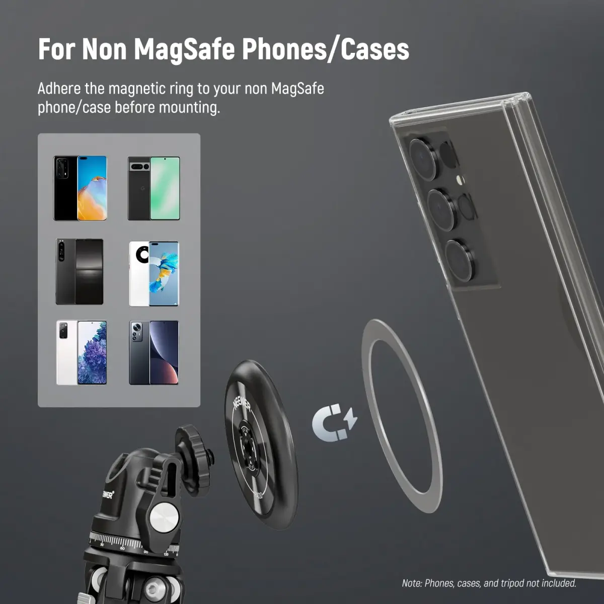 NEEWER Magnetic Phone Tripod Mount Adapter with Adhesive Ring for MagSafe iPhones | 59mm x 59mm x 7mm - view 4