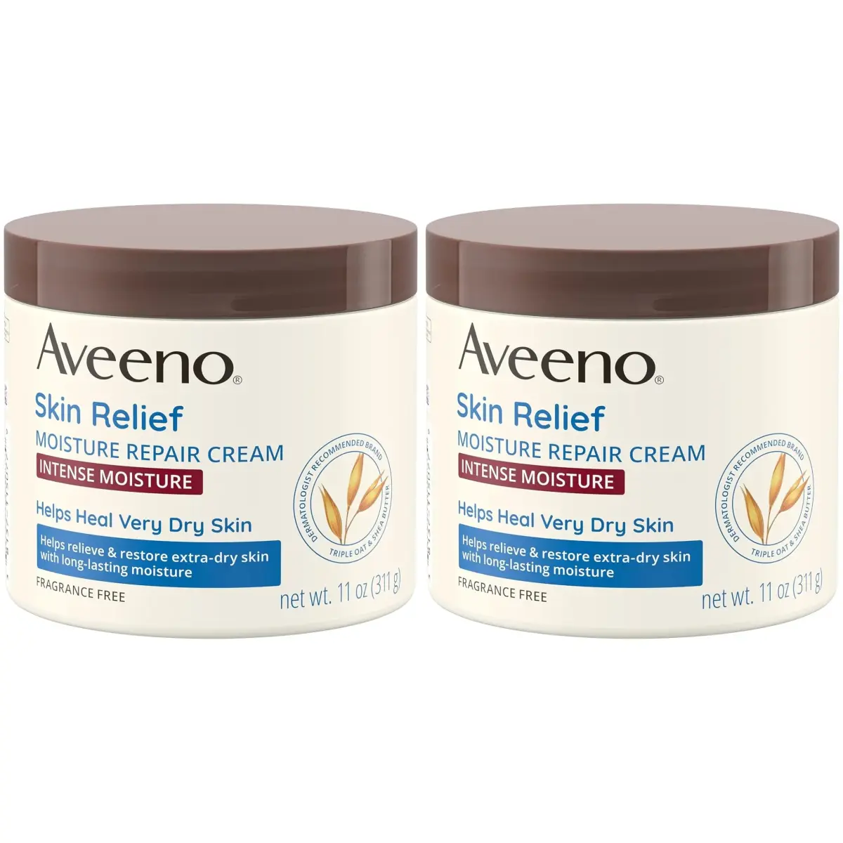 Aveeno Skin Relief Intense Moisture Repair Body Cream Pack of 2 | Fragrance-Free, 660ml (22 Fl Oz) | Triple Oat & Shea Butter for Extra-Dry Skin - main product image