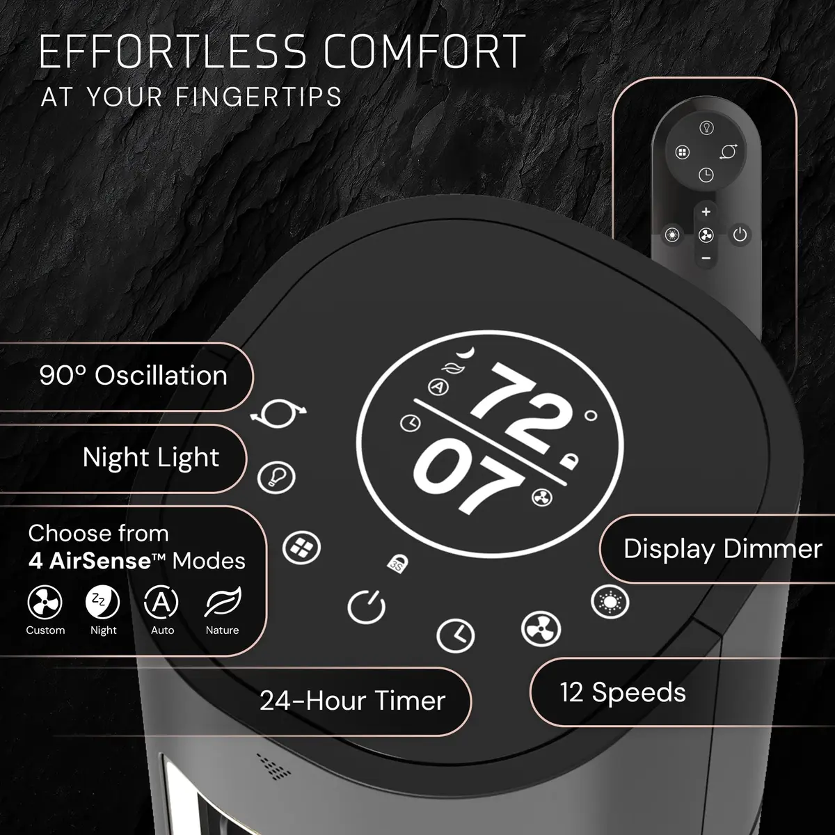 Lasko 40" Pinnacle DC Tower Fan with Remote | Whisper-Quiet 24 dBA, 12 Speeds, Night Mode - view 7
