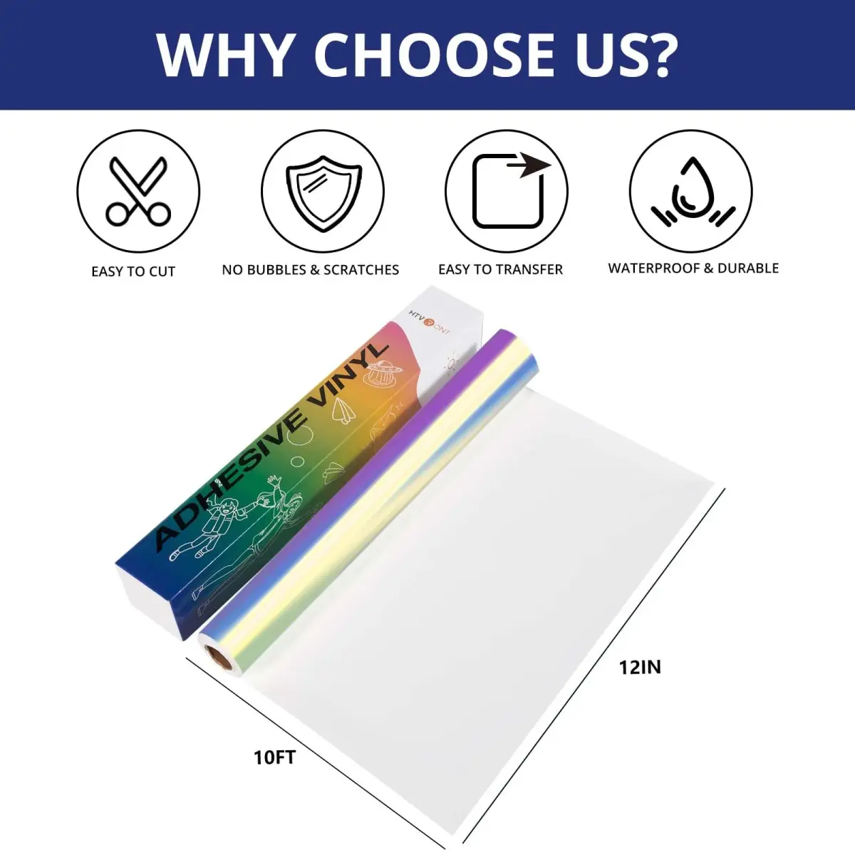 HTVRONT Holographic White Permanent Vinyl Roll 30cm x 3.05m (12" x 10FT) | Waterproof & Fade-Resistant for Crafts - view 2