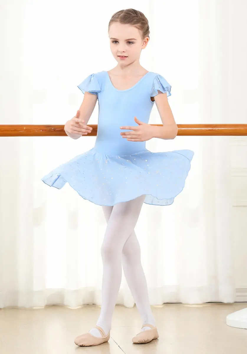 DIPUG Ballet Leotards for Girls Toddler Dance Leotard Shiny Skirts Blue - view 5