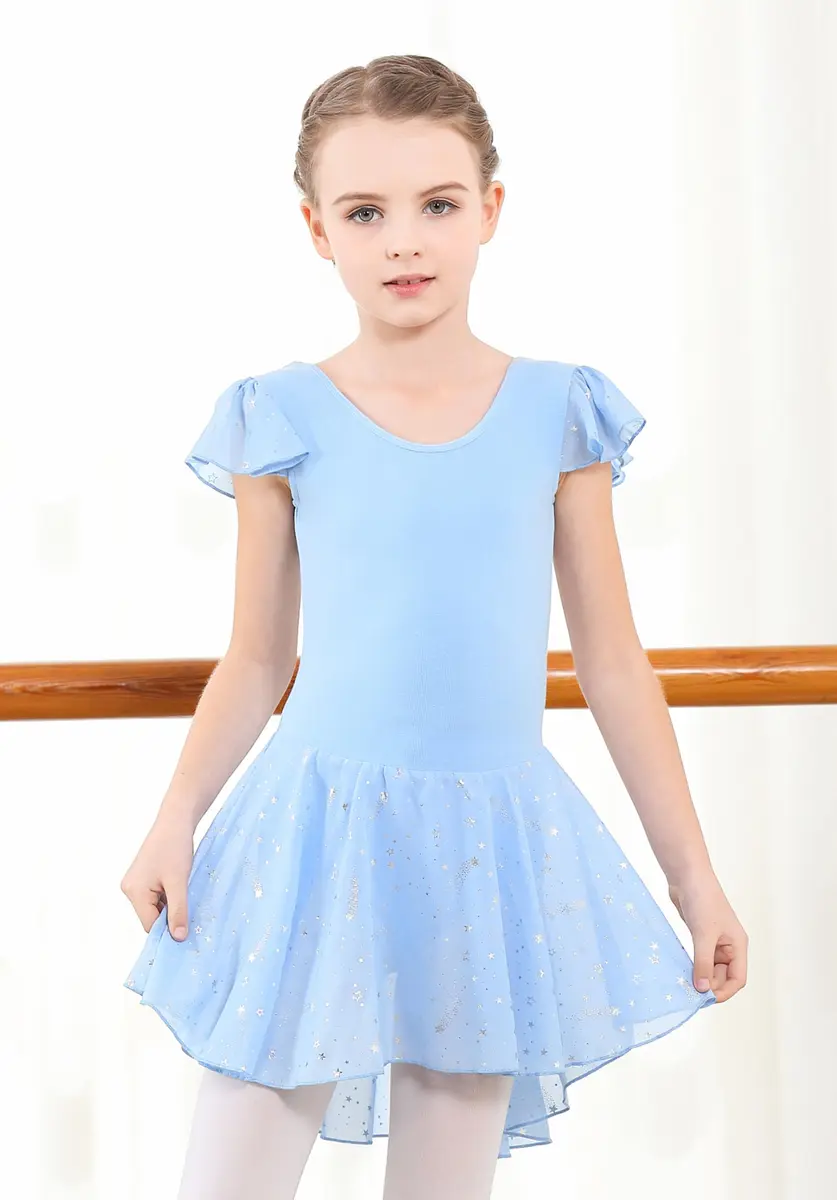 DIPUG Ballet Leotards for Girls Toddler Dance Leotard Shiny Skirts Blue - view 2