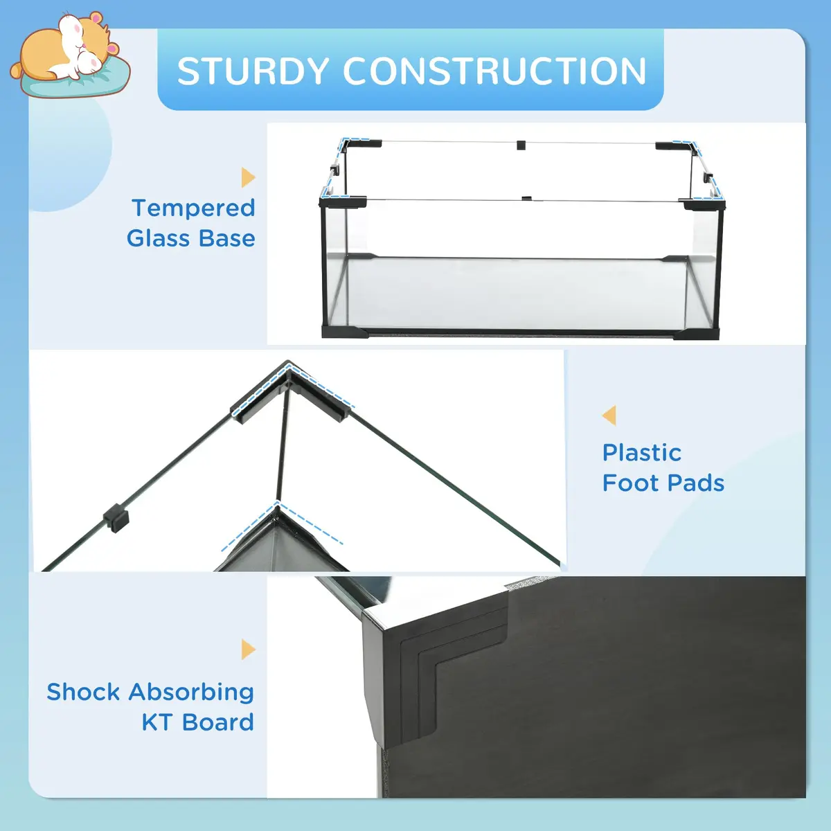 PawHut Large Hamster Cage Deep Tempered Glass Bottom 30"x19"x21.5" Black | Multi-Level Habitat for Syrian & Dwarf Hamsters - view 5