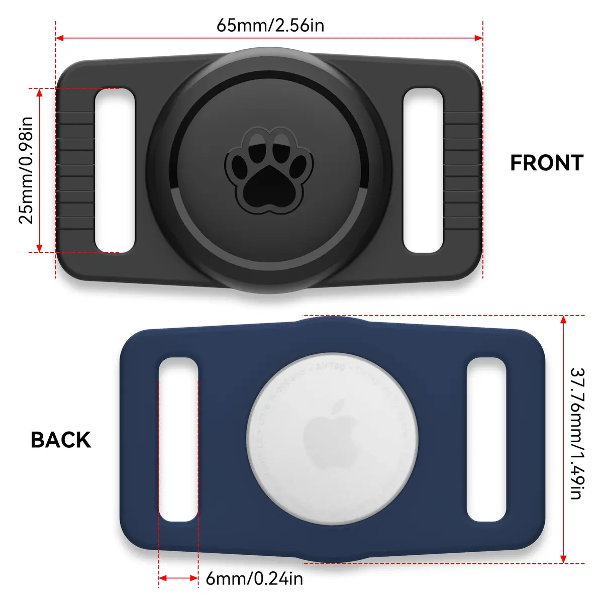GOCII Airtag Dog Collar Holder 2 Pack, Waterproof Silicone AirTag Case for Apple AirTag (Gen 1 & 2) - Navy & Black - view 3