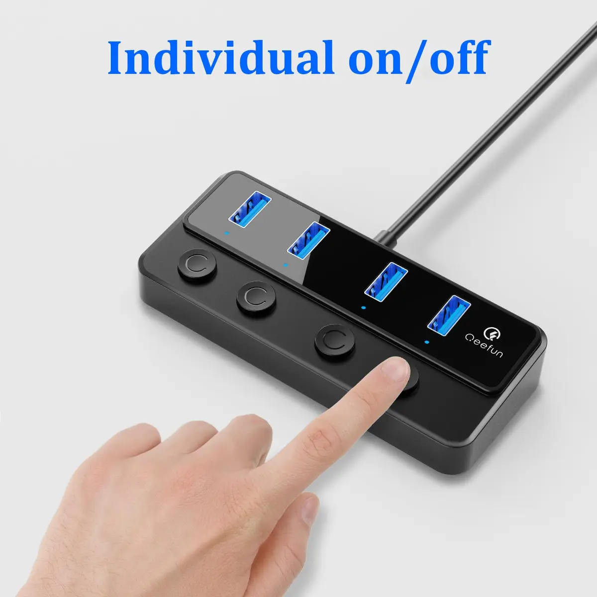 Q QEEFUN 4-Port USB 3.0 Hub with Type-C Power Port & 4ft Cable, Individual Switches, 5Gbps Data Transfer - view 5