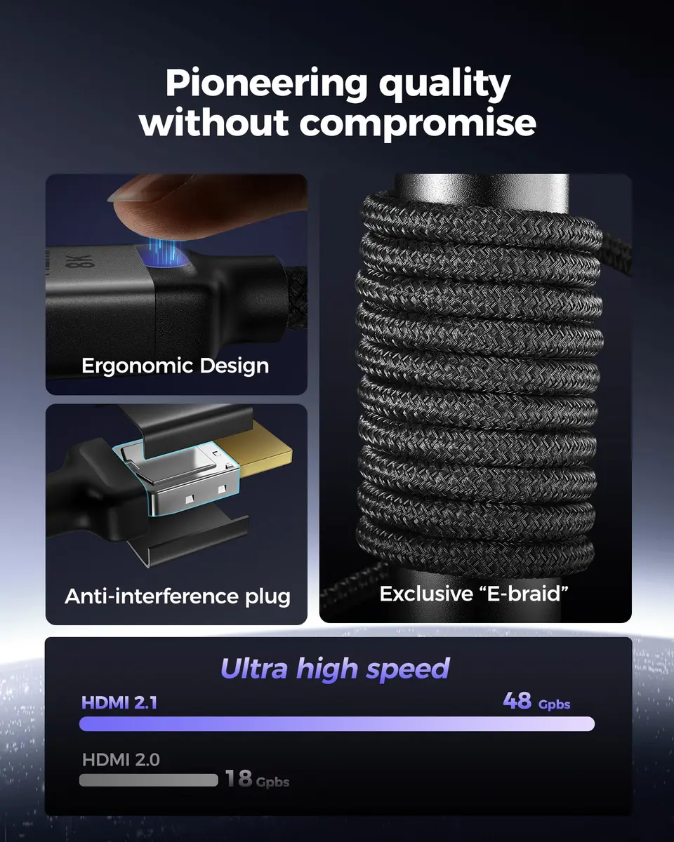 Silkland HDMI 2.1 Cable 1.5FT | 48Gbps 8K/10K Support, Braided Durability, Gaming & Home Theater - view 6