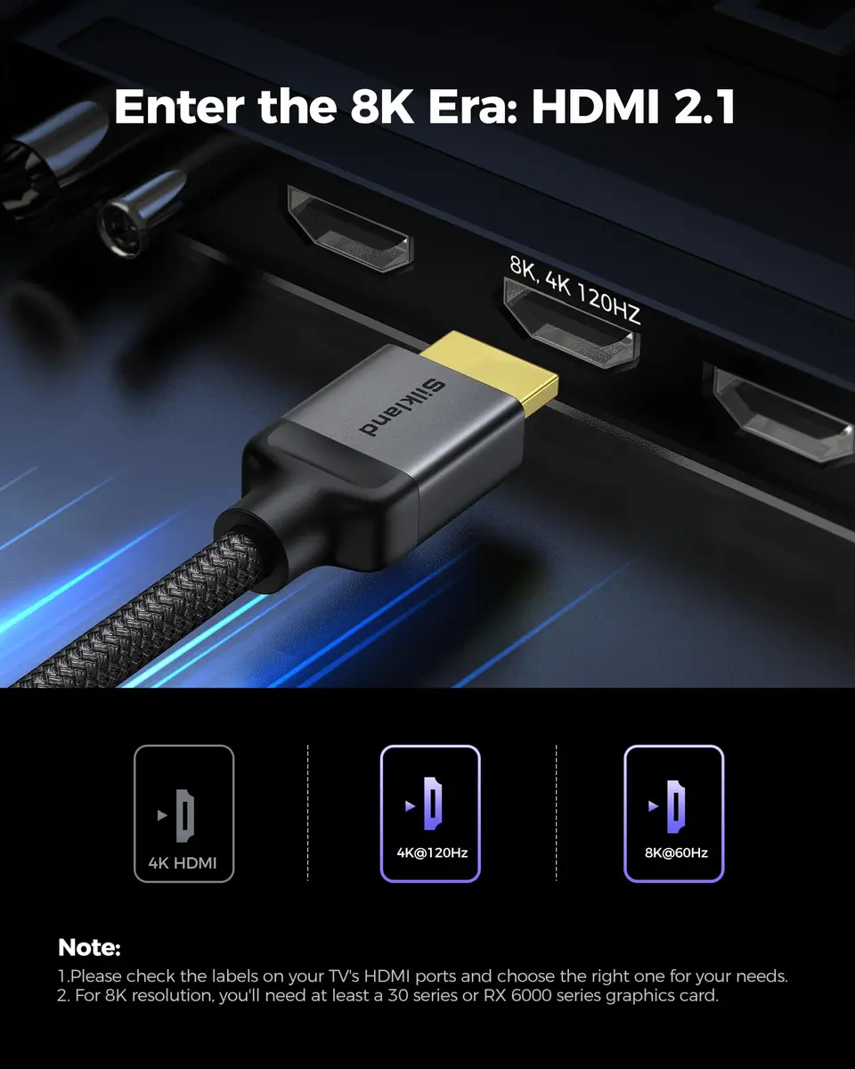 Silkland HDMI 2.1 Cable 1.5FT | 48Gbps 8K/10K Support, Braided Durability, Gaming & Home Theater - view 3