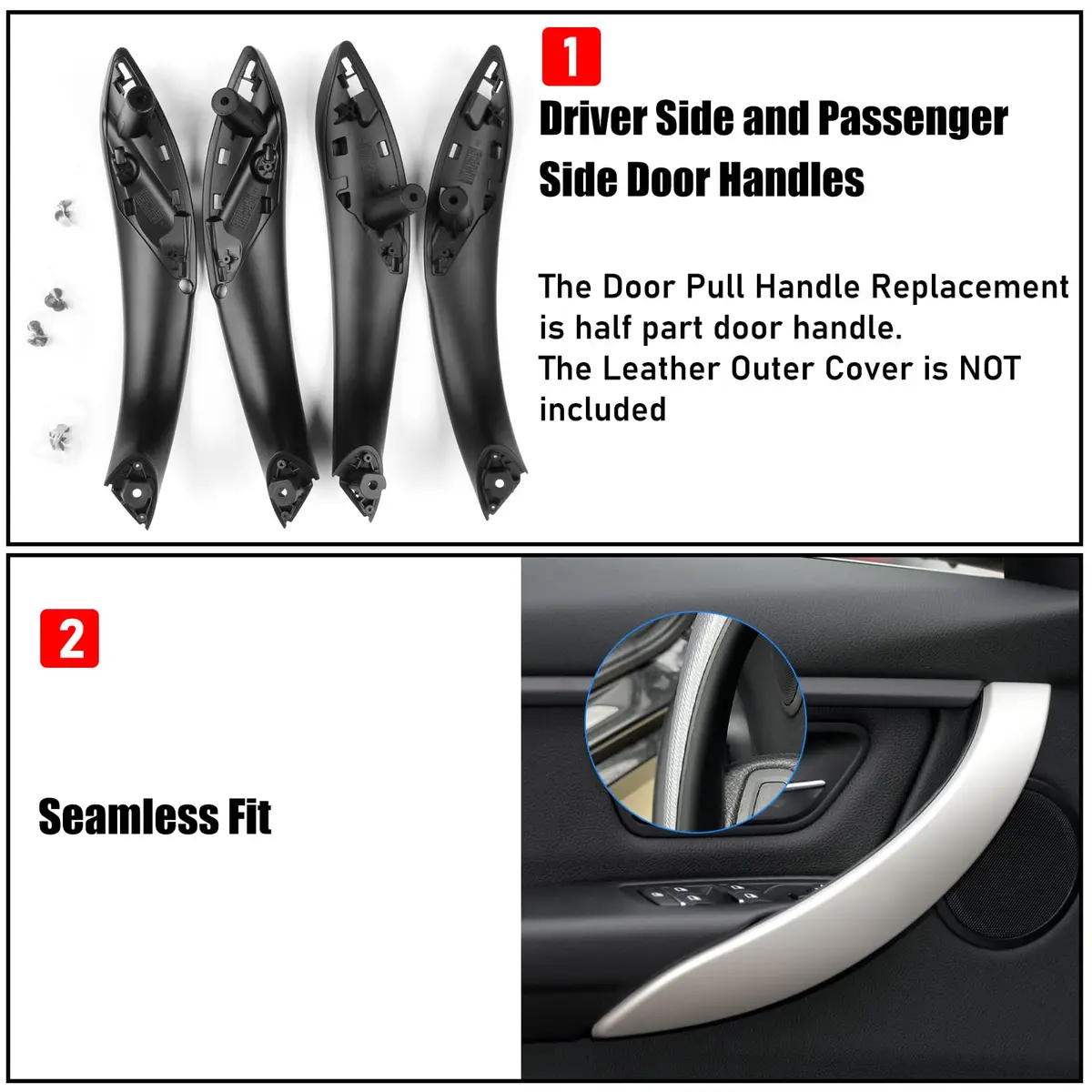 Jaronx BMW Door Handle Replacement 4PCS | Upgraded ABS & Leather, Fit 3 Series F30/F31/F80 M3 (4.24 in x 3.94 in) - view 5