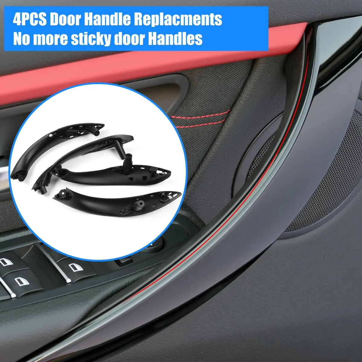 Jaronx BMW Door Handle Replacement 4PCS | Upgraded ABS & Leather, Fit 3 Series F30/F31/F80 M3 (4.24 in x 3.94 in) - view 6