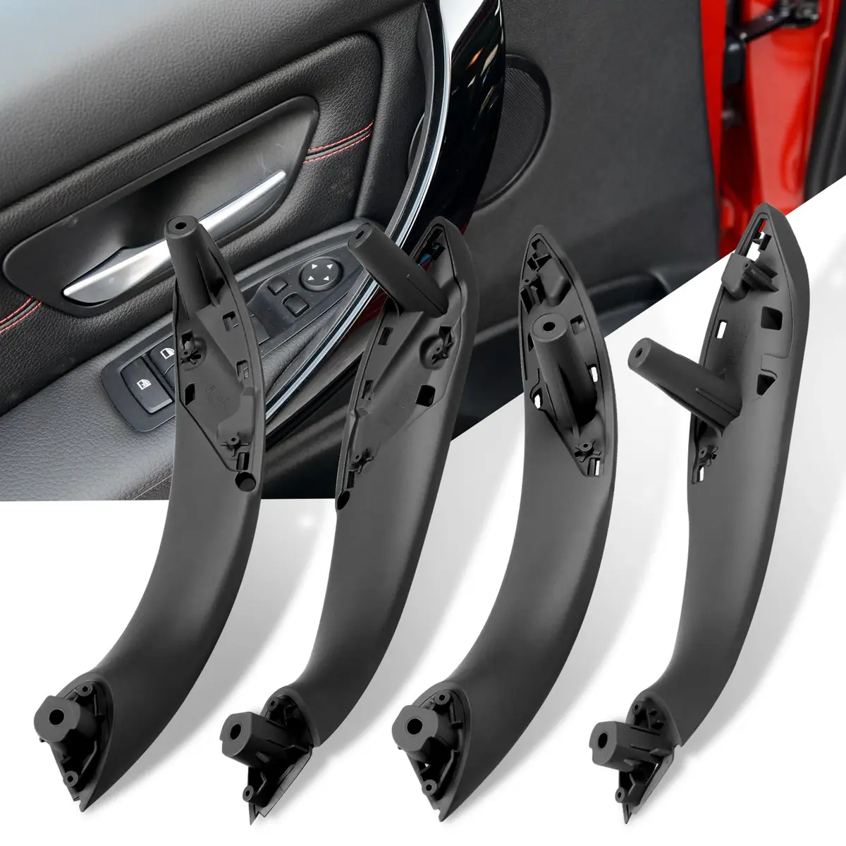 Jaronx BMW Door Handle Replacement 4PCS | Upgraded ABS & Leather, Fit 3 Series F30/F31/F80 M3 (4.24 in x 3.94 in) - main product image