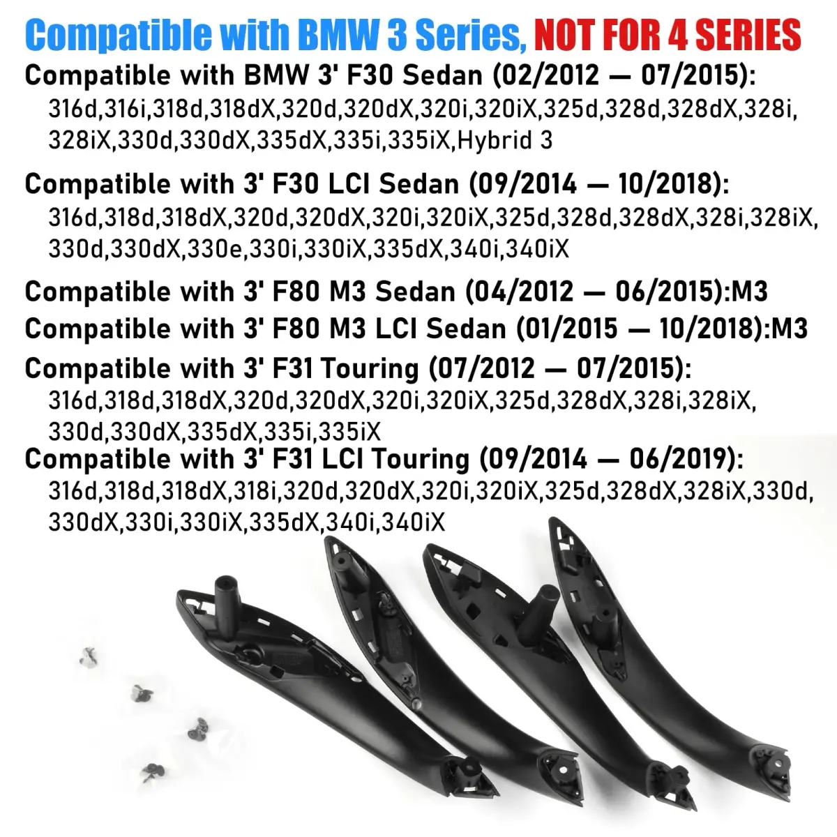 Jaronx Black Interior Door Handle Set for BMW 3 Series F30 (4 Pieces) - view 4