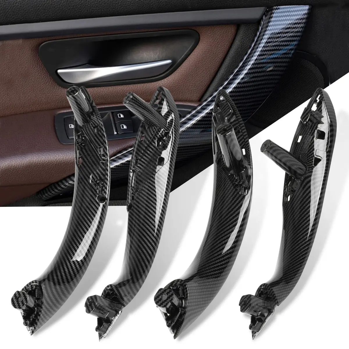 Jaronx 4PCS Door Handles Replacement for BMW 3 Series F30/F31/F80 M3 | Carbon Fiber Finish, Easy Install - main product image