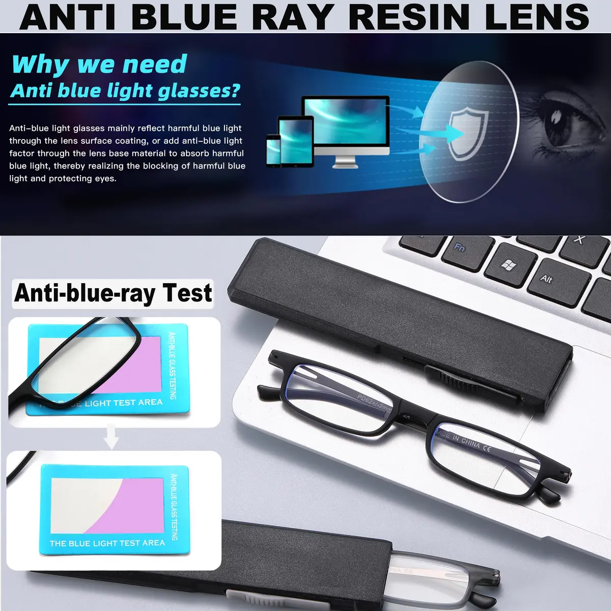 TOVEEN Compact Folding Reading Glasses +1.0 | Ultra Slim Blue Light Blockers for Screen Fatigue - view 3