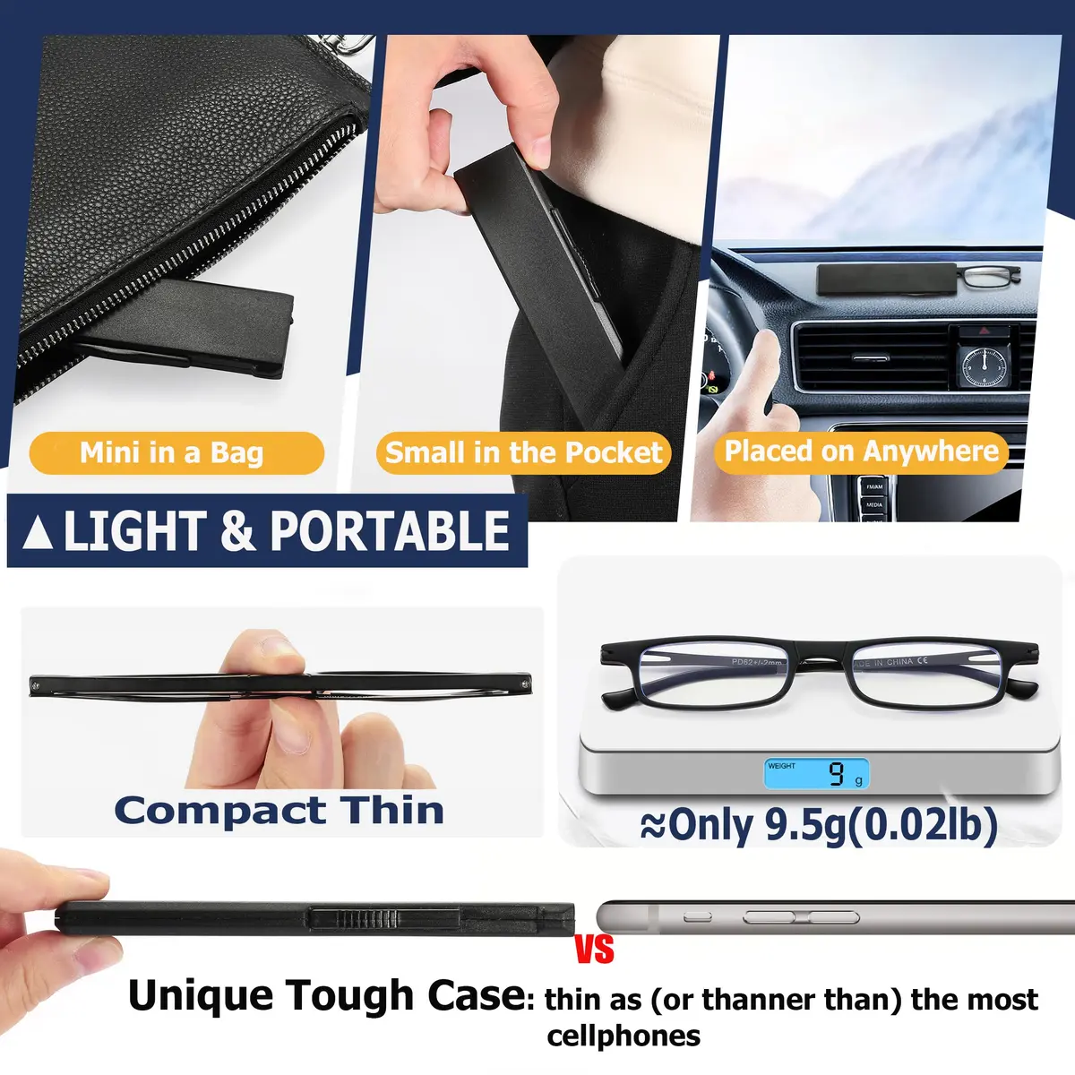 TOVEEN Compact Folding Reading Glasses +3.0 | Blue Light Blocker, Ultra Thin, Impact-Resistant TR90 Frame - view 4