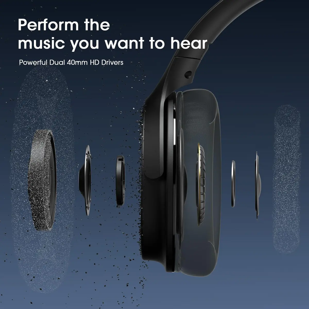 DOQAUS LIFE 5 Over-Ear Bluetooth Headphones with App Control & 9 EQ Modes | 70-Hour Battery, Black - view 5