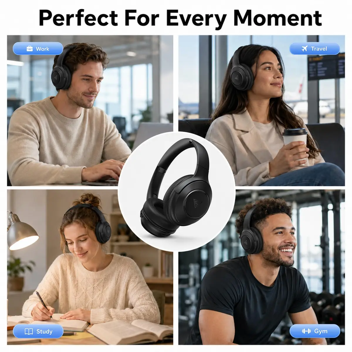 DOQAUS LIFE 5 Over-Ear Bluetooth Headphones with App Control & 9 EQ Modes | 70-Hour Battery, Black - view 7